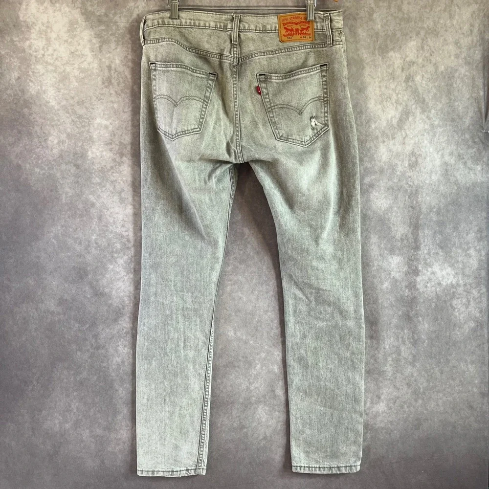 Levi's 512 Slim Taper Jeans Mens 34x34 Grey Distressed Ripped Denim Casual‎